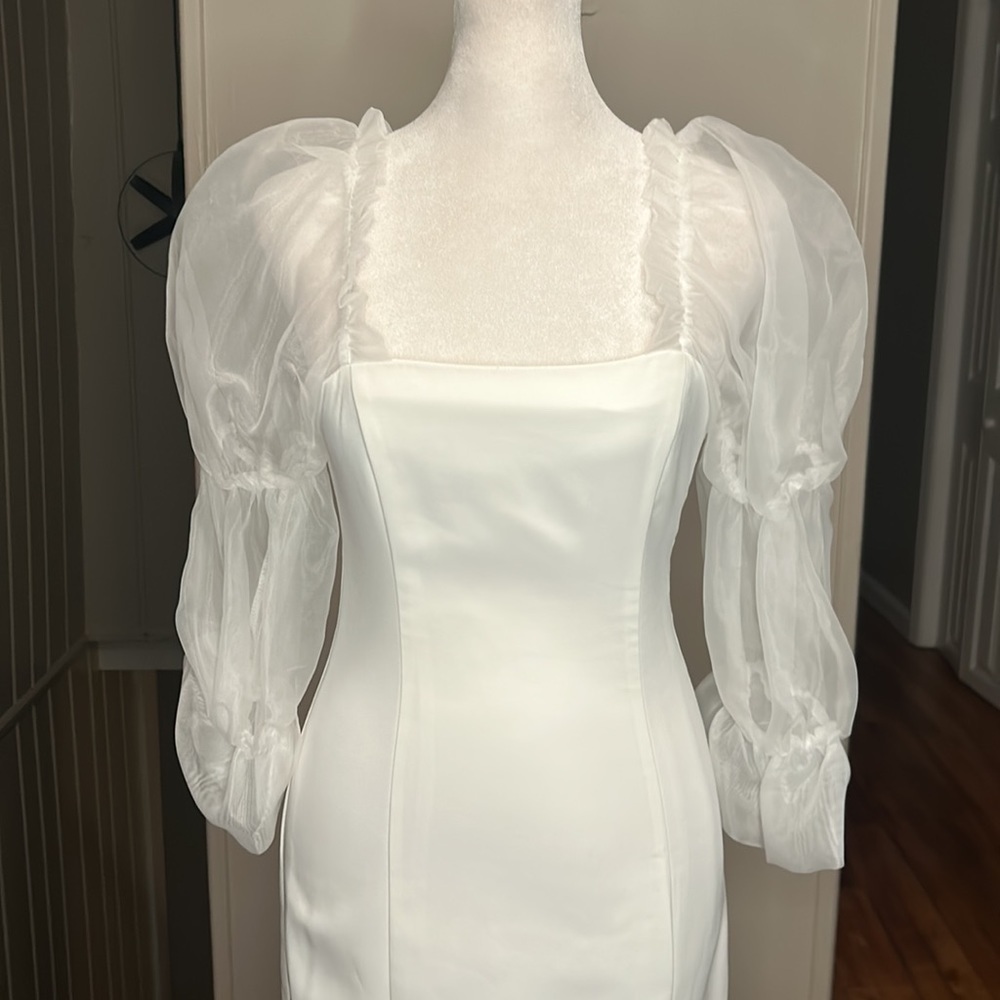Amanda Uprichard Revolve Puff Sleeve Tia Dress in Ivory New Size XS Bridal - Picture 8 of 16